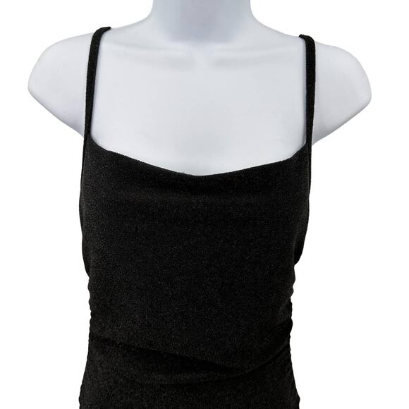 Forever Rose Couture Ruched Bodycon Dress Small Black Stretchy Prom Maxi Formal - Picture 4 of 12